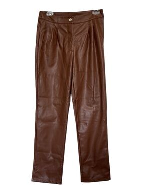NWT Et Clet Brown Faux Leather High Rise Pants Size L Vegan Hipster Stretch